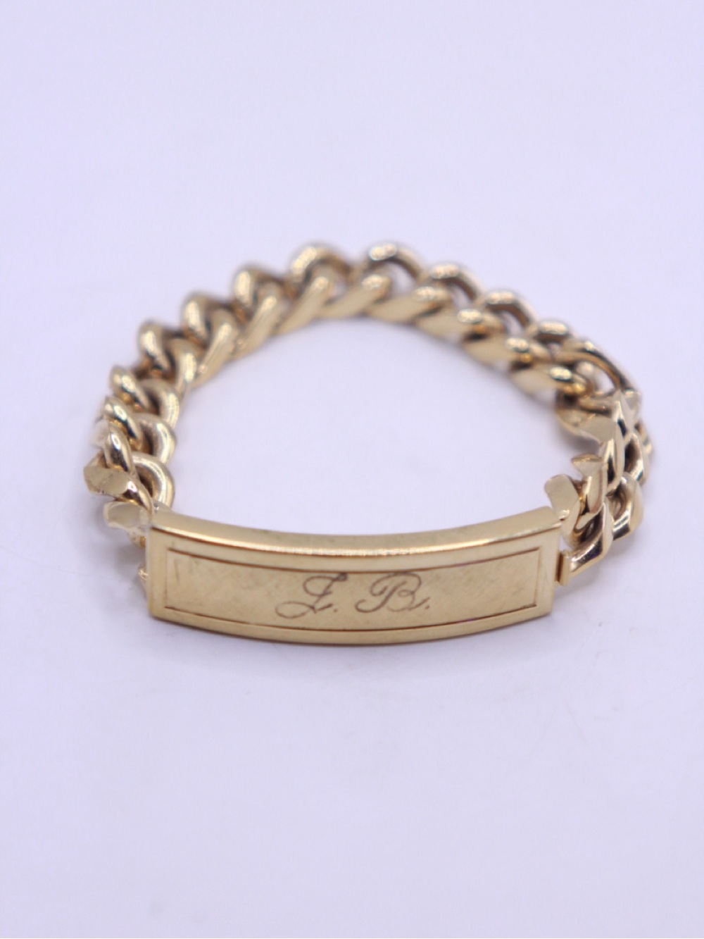 Vintage Speidel Gold Electroplate ID Bracelet Etched J.B. Curb Cuban 7”